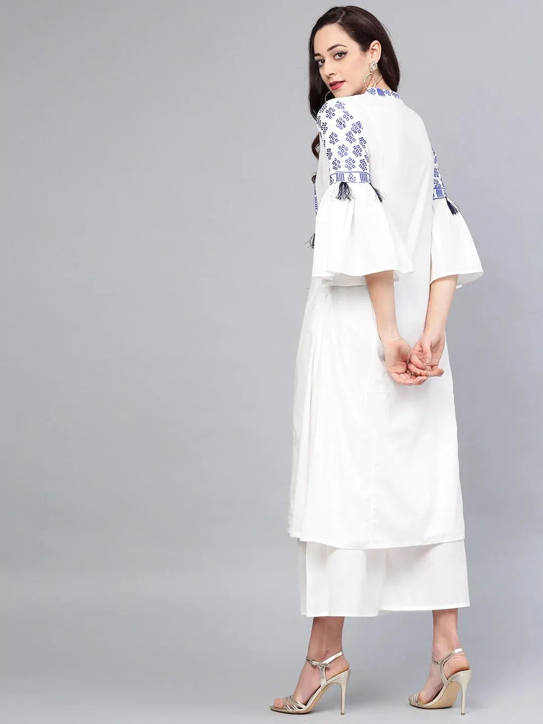 Women'S White Yoke Design Kurta With Palazzos